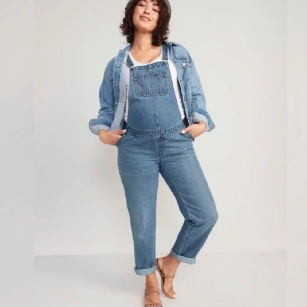 NWT Maternity Side-Panel Slouchy Straight Jean Overalls  Size 14/0114